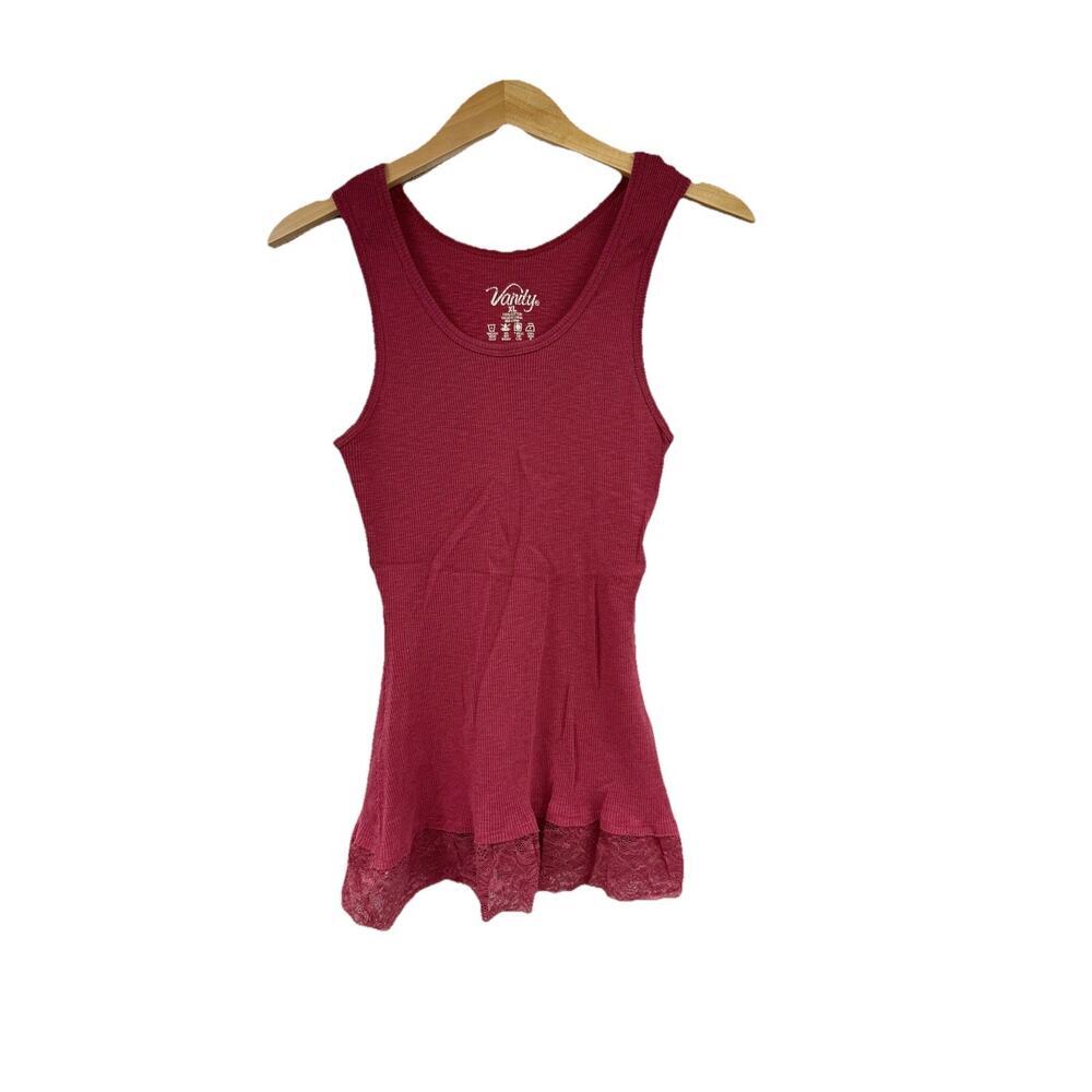 Vintage Y2K Vanity Ribbed Lace Trim Tank Top Layering Burgundy Womens Size XL